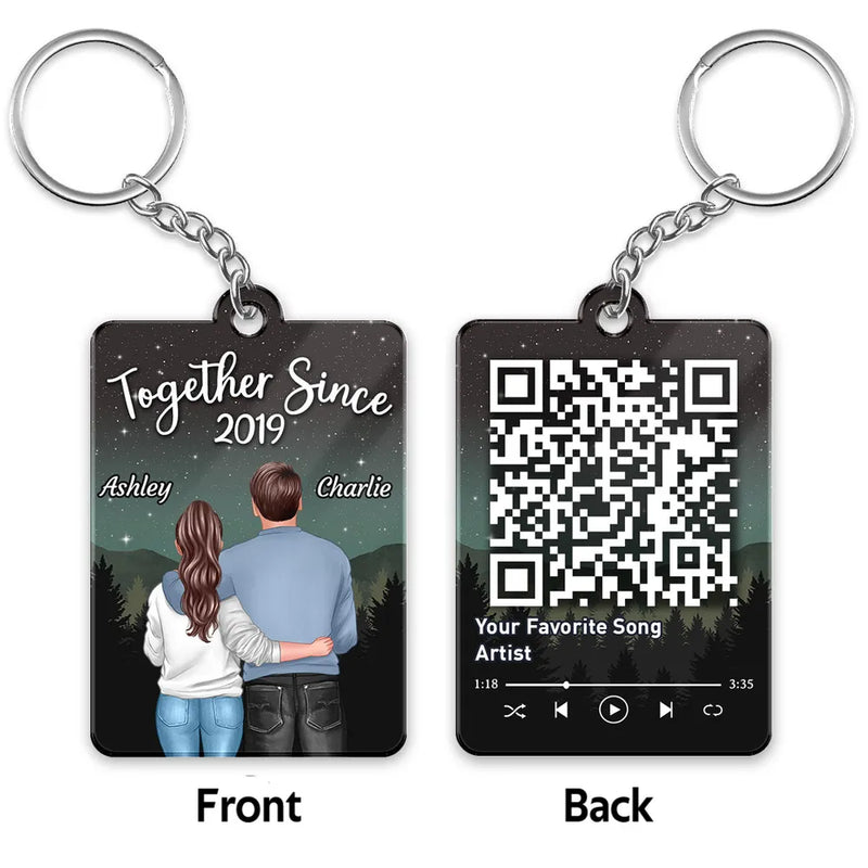 Galaxy Night Back View Couple Standing Hugging Favorite Song Scannable QR Code Personalized Acrylic Keychain - SOULFEEL PAKISTAN- FEEL THE LOVE 