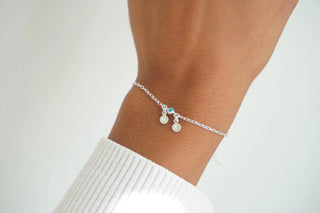 Tiny Disc Initial Birthstone Bracelet - 925 SS