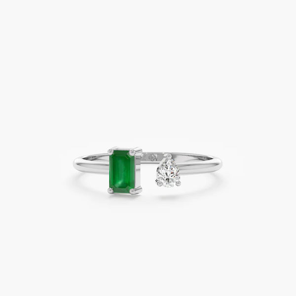 Emerald & Diamond Open Ring