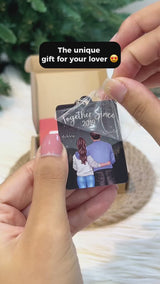 Galaxy Night Back View Couple Standing Hugging Favorite Song Scannable QR Code Personalized Acrylic Keychain