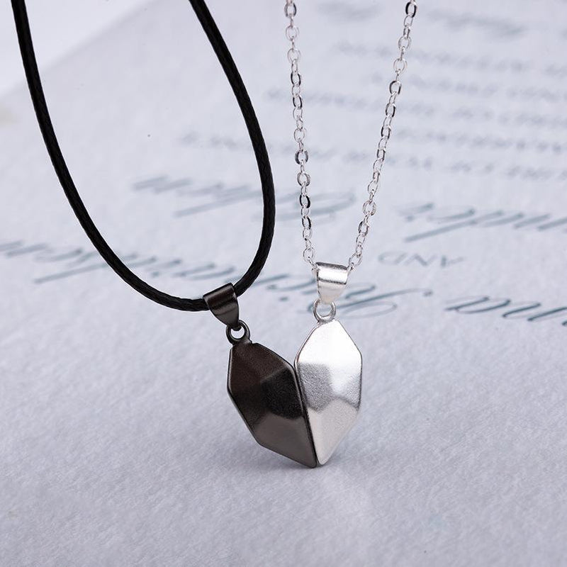 2Pcs Magnetic Couple Necklace Lovers Heart Pendant Distance Faceted Charm  Necklace|Magnetic Special Mutual Attraction